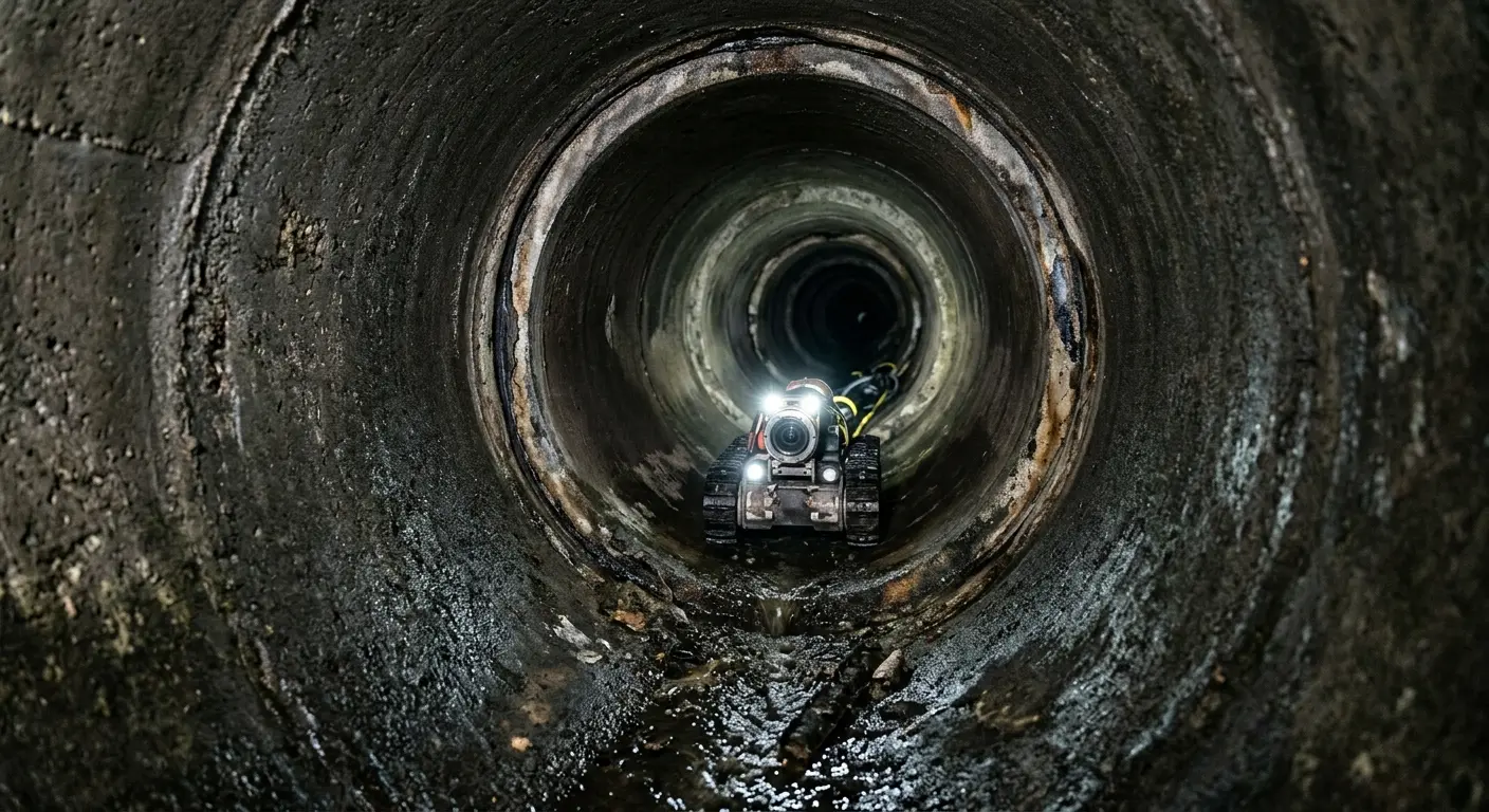 Robotic sewer camera inspecting pipe interior for Drain Snake Service in Oakhurst